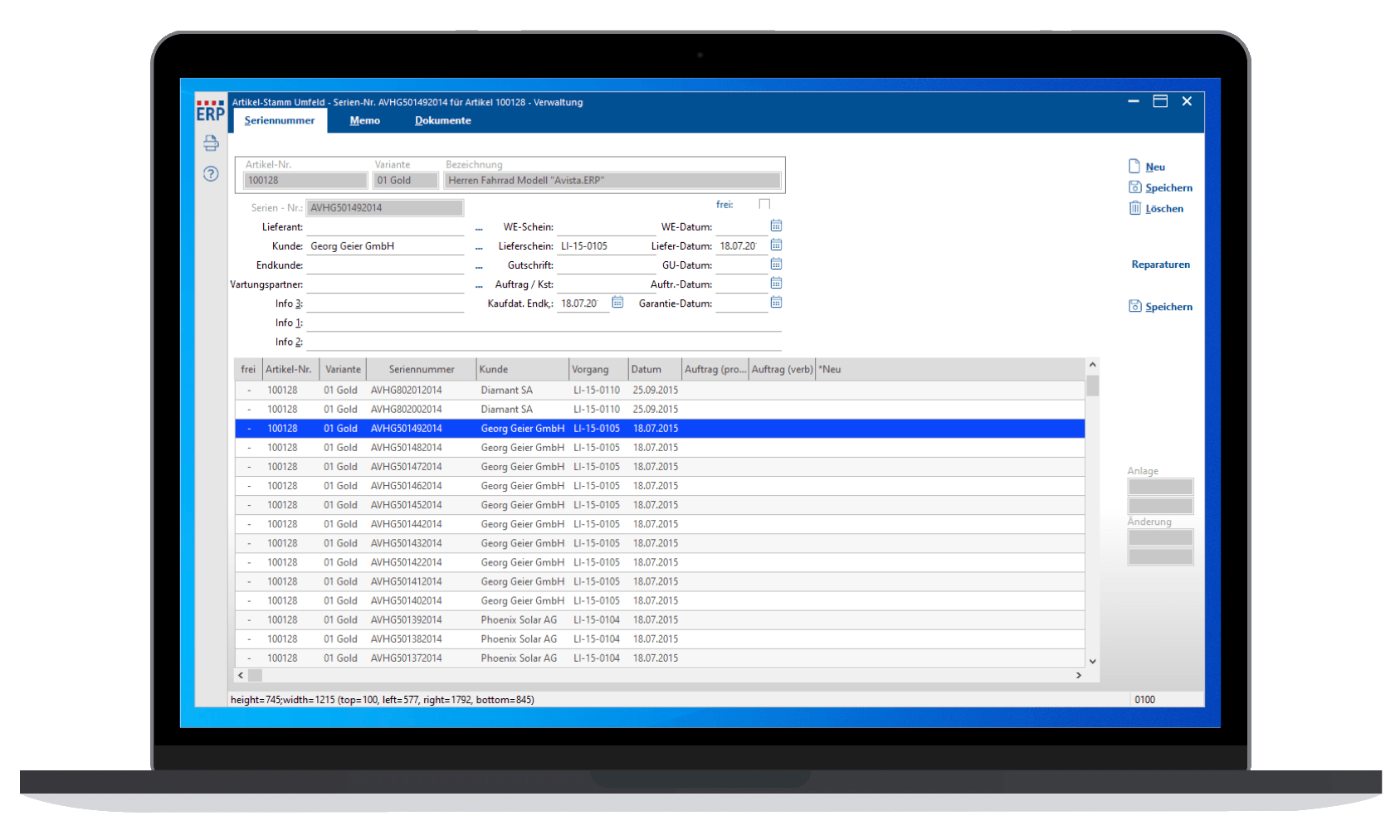 ERP Charge Seriennummer